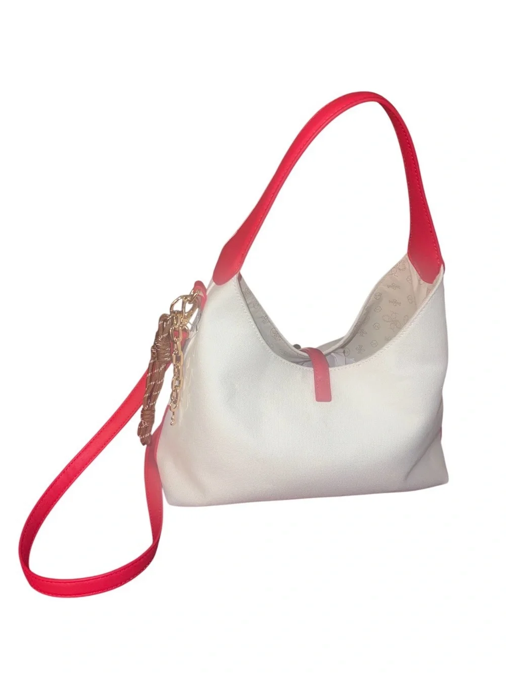 Crossi Cream and Pink Two-Tone Leather Hobo with Detachable Strap